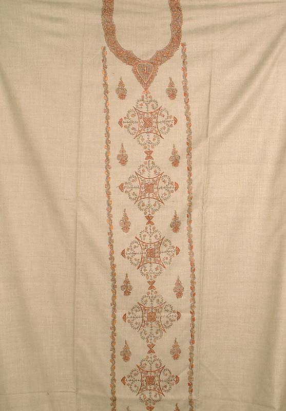 Camel Colored Hand-Embroidered Two-Piece Suit from Kashmir