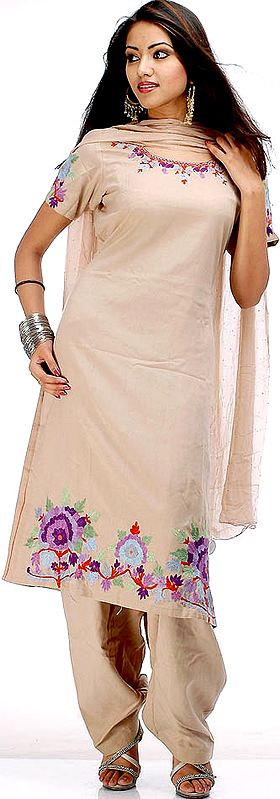 Camel Colored Kashmiri Suit with Aari Embroidery