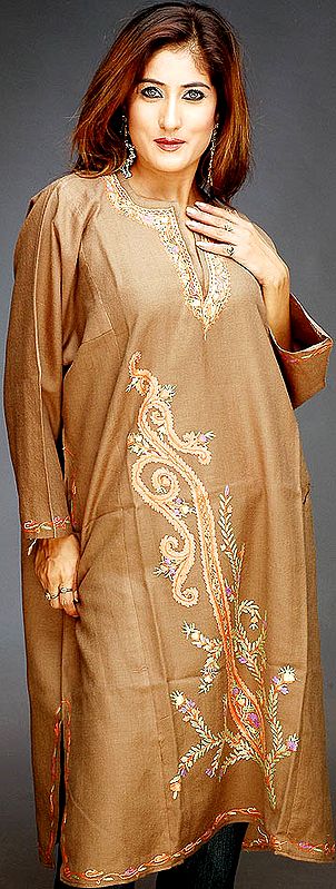 Camel Colored Raffle Phiran with Aari Embroidery
