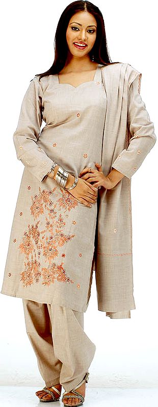 Camel Colored Suit with Hand Embroidery