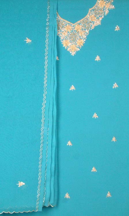 Caribe Blue Suit with Embroidery and Beadwork