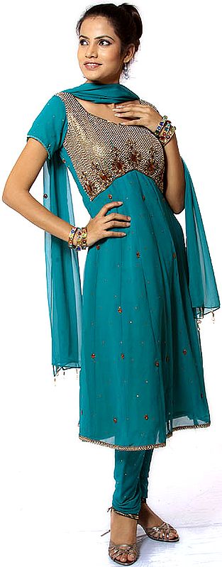 Cerulean Anarkali Suit with Heavy Beadwork on Anchal