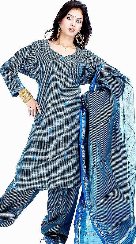 Cerulean Blue Chanderi Suit with All-Over Checks