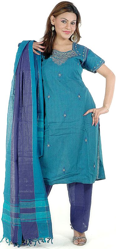 Cerulean Salwar Kameez Suit with Embroidery on Front