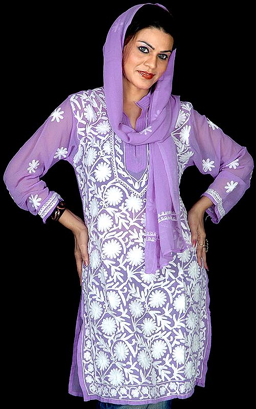 Chikan Embroidered Amethyst Top with Stole