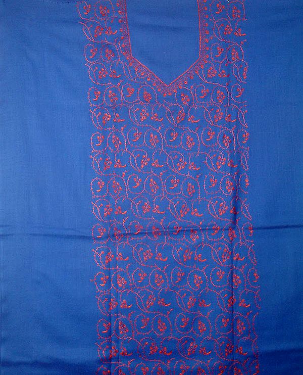 Cobalt-Blue Hand-Embroidered Two-Piece Suit from Kashmir