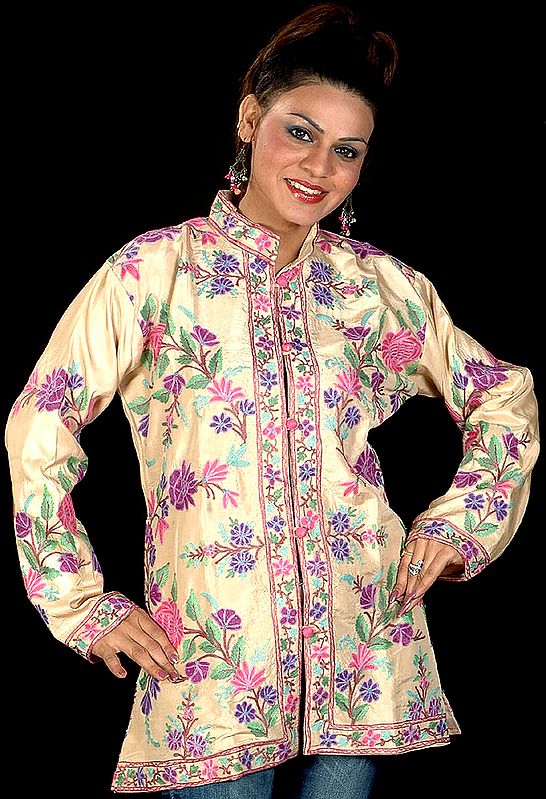 Cream Jacket with Floral Aari Embroidery All-Over