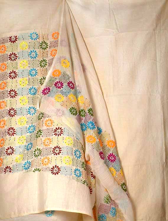 Cream Suit with All-Over Kantha Embroidery and Sequins
