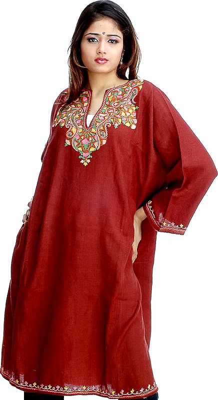 Dark Brown Kashmiri Phiran with Aari Embroidery
