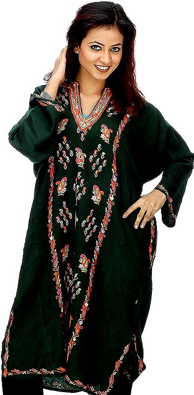 Dark Green Kashmiri Phiran with Aari Embroidery
