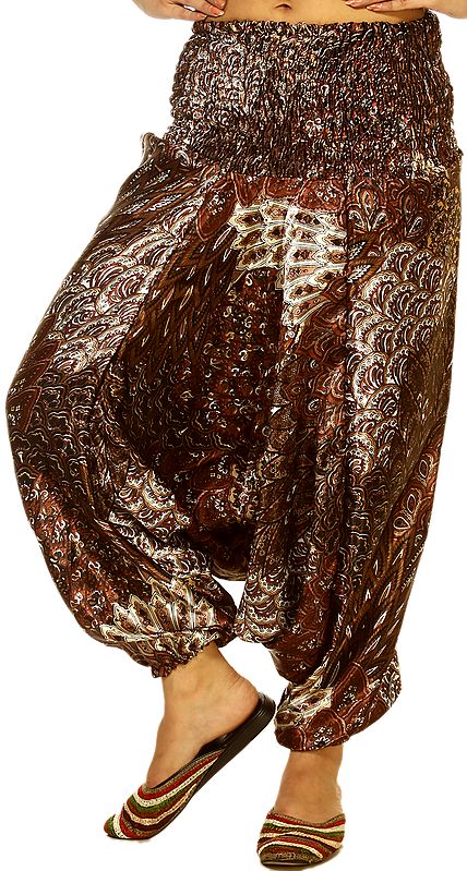 Dark-Brown and Printed Harem Trousers