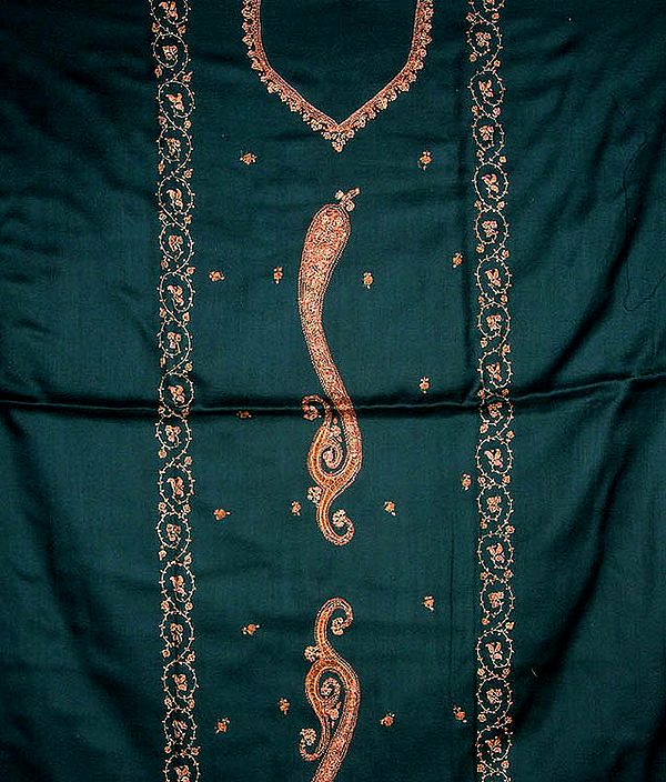 Dark-Green Two-Piece Suit from Kashmir with Needle-Stitch Embroidery by Hand