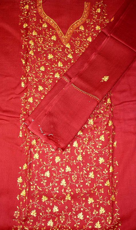 Dark-Maroon Kashmiri Three-Piece Suit with Needle Embroidery by Hand