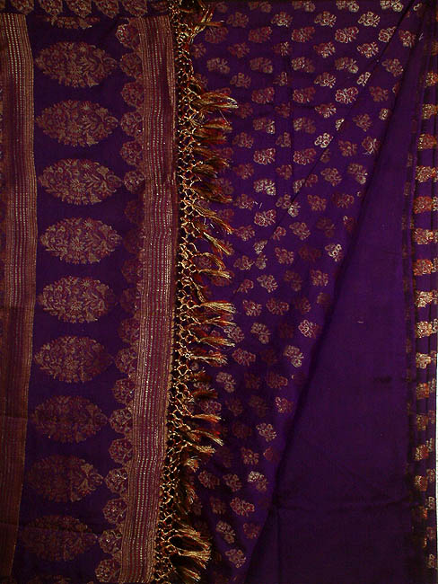 Dark-Purple Banarasi Suit with All-Over Golden Thread Weave