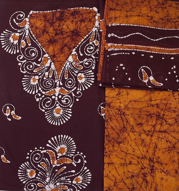 Deep Mahogany and Mustard Batik Salwar Kameez Fabric