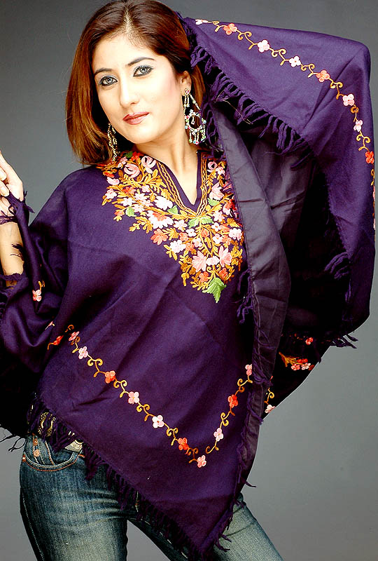 Deep-Blue Poncho with Aari Embroidery