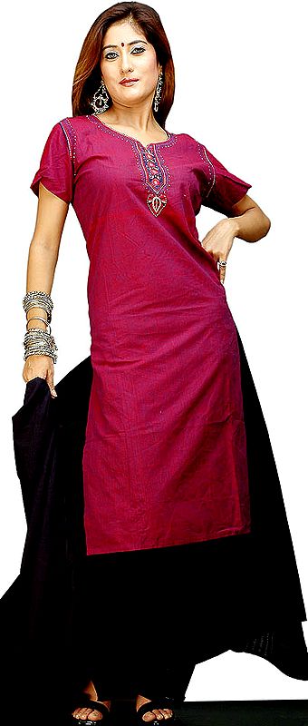 Eggplant Colored Salwar Suit with Embroidery on Neck