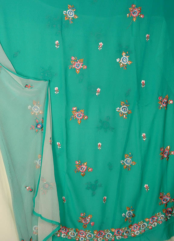 Emerald Green Salwar Suit with Parsi Embroidered Flowers and Sequins