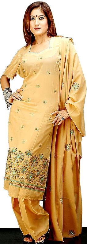Fawn Salwar Suit with Embroidery on Kameez