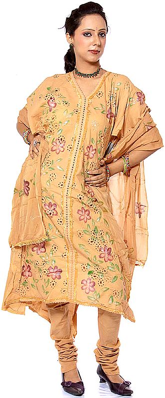 Fawn Salwar Suit with Printed Flowers