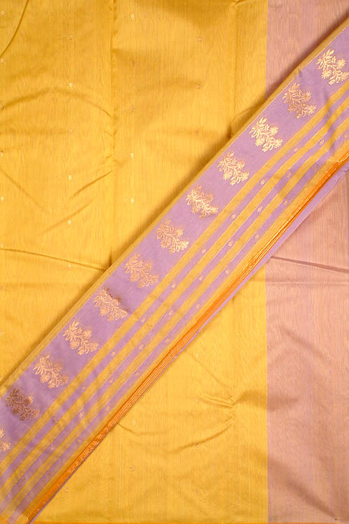 Flax and Lilac Chanderi Suit with Golden Bootis