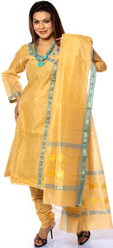 Flax Angarakha Chanderi Choodidaar Suit with Golden Thread Weave