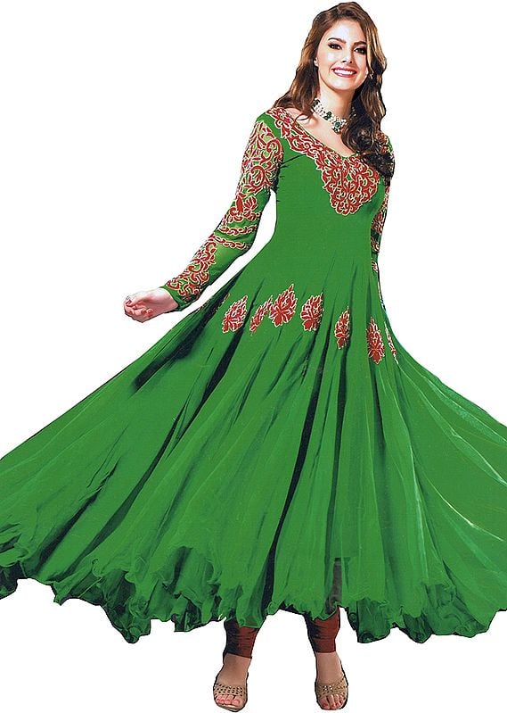 Fluorite-Green Anarkali Suit with Embroidered Sequins on Neck
