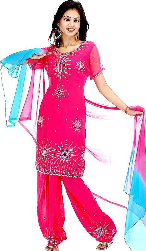 French Rose Salwar Kameez with Beads and Large Sequins