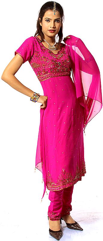 Fuchsia Anarkali Suit with Embroidered Beads and Sequins