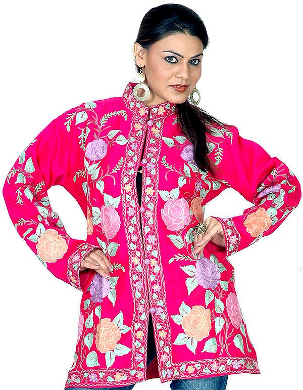 Fuchsia Jacket with Floral Embroidery All-Over