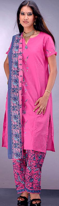 Fuchsia Printed Suit with Embroidery