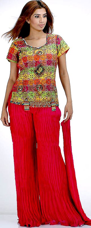 Fuschia Crush Sharara and Multi-Color Choli with Glass and Sequins
