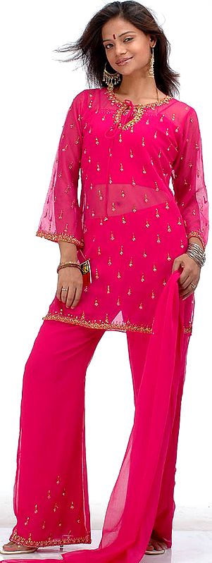 Fuschia Suit with Beadwork and Parallel Salwar