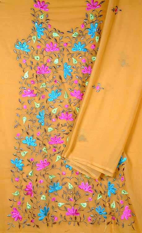 Goldenrod Salwar Kameez Suit with Persian Floral Embroidery