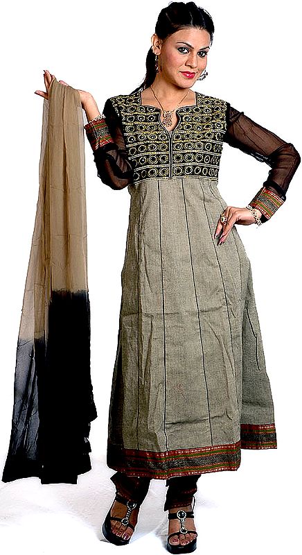 Gray and Black Anarkali Suit with Beadwork