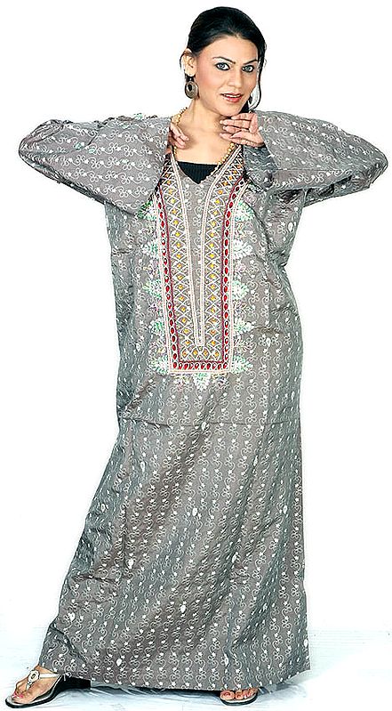 Gray Kashmiri Kaftan Heavily Beaded on Front with Aari Embroidery
