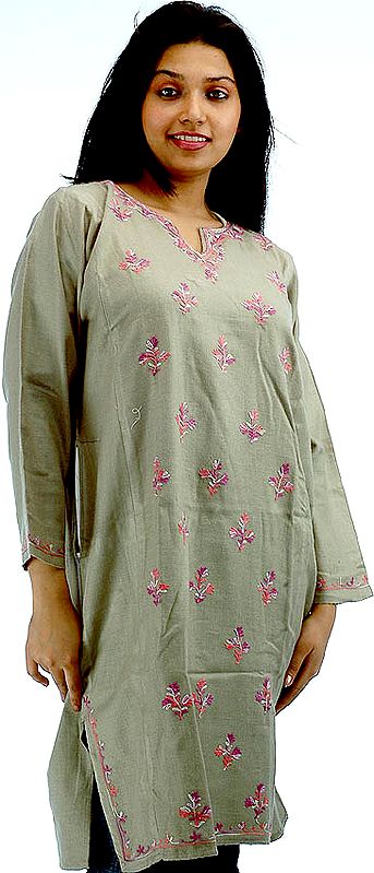 Gray Kashmiri Phiran from Kashmir with All-Over Bootis