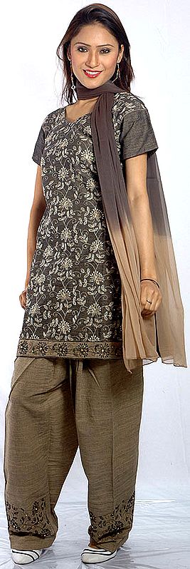 Gray Salwar Kameez Suit with Embroidery and Sequins