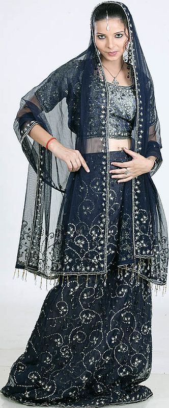 Gray Tissue Lehenga Choli with All-Over Beads and Sequins