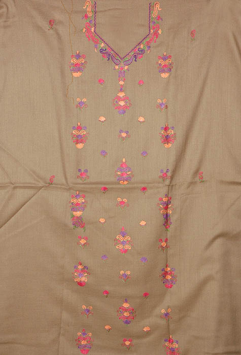 Gray Two-Piece Suit from Kashmir with Aari Embroidered Flowers