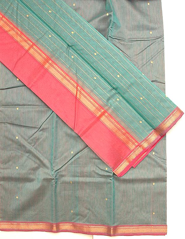 Green and Pink Chanderi Suit with Golden Bootis