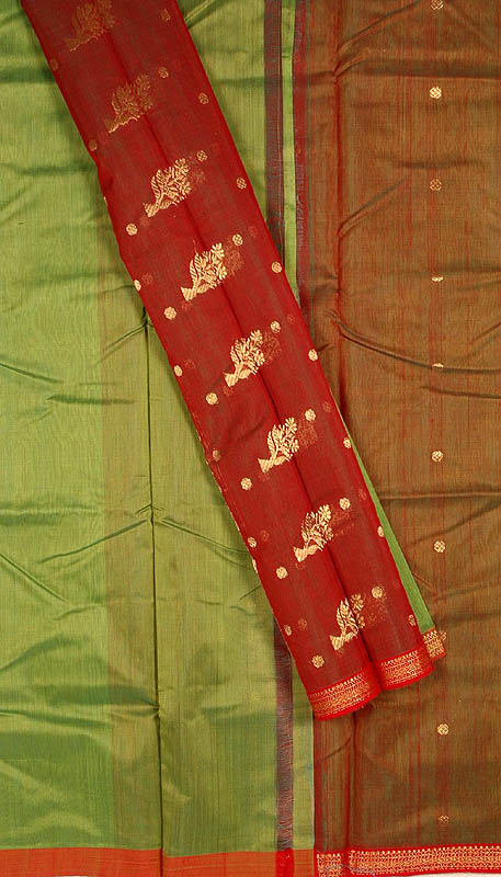 Green Double-Hued Chanderi Suit with Woven Bootis