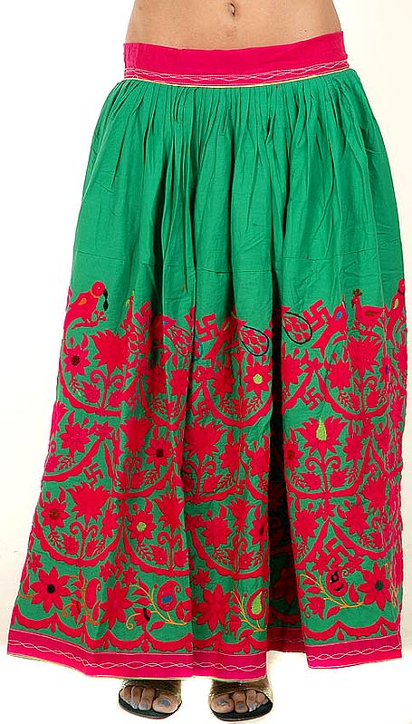 Green Hand-Embroidered Skirt from Kutchh