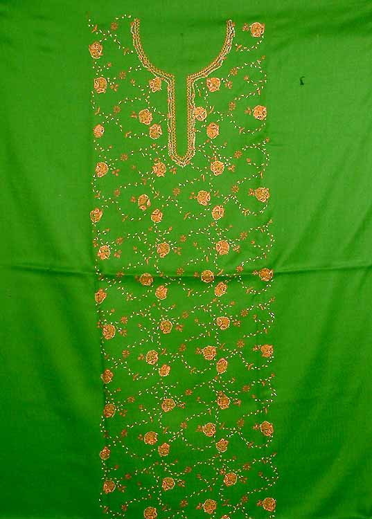 Green Hand-Embroidered Two-Piece Suit from Kashmir