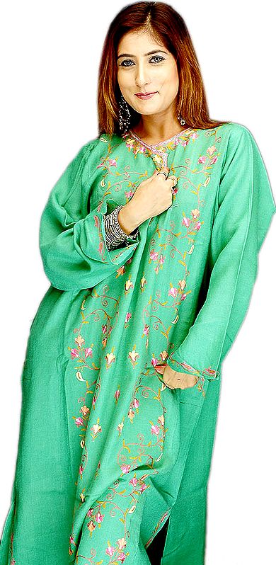 Green Kashmiri Phiran with Aari Embroidery