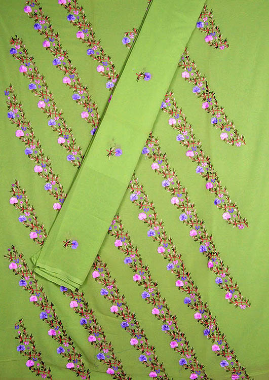 Green-Yellow Salwar Suit with Aari Embroidered Flowers