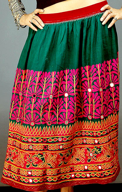 Gujarati Skirt with Antique Kutch Embroidery and Mirrors