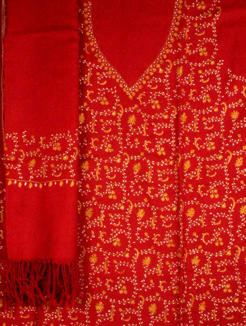 Hand-Embroidered Suit from Kashmir with Shawl