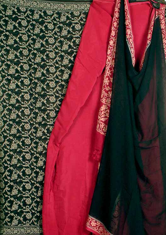 Handwoven Purple and Black Banarasi Suit with Jaali Weave