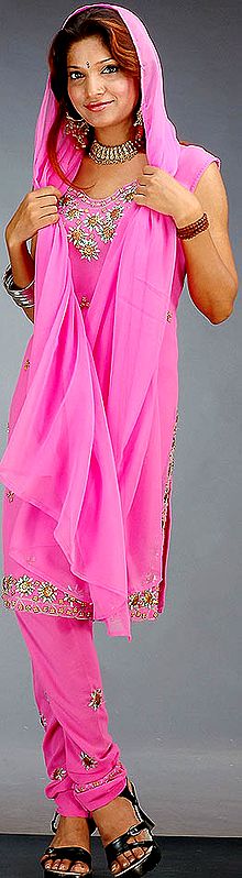 Hot Pink Choodidaar Suit with Beadwork